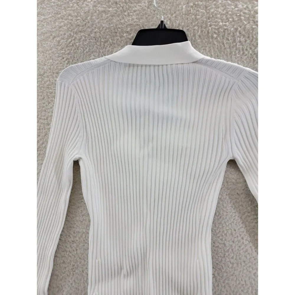 Helmut Lang Collared Rib Knit Cardigan Women's XS White Long Sleeve Button Front - Picture 10 of 15